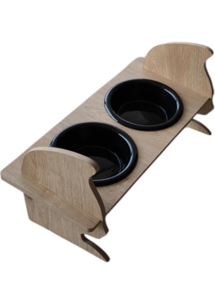 Renkli Ahşap ve Plastik Kedi Köpek Mama ve Su Kabı Seti Siyah