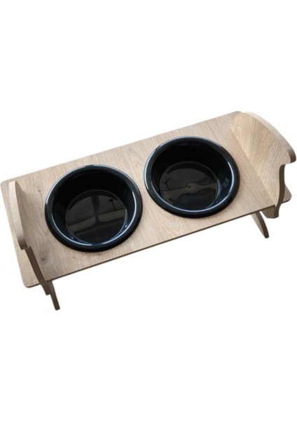 Renkli Ahşap ve Plastik Kedi Köpek Mama ve Su Kabı Seti Siyah fiyatları
