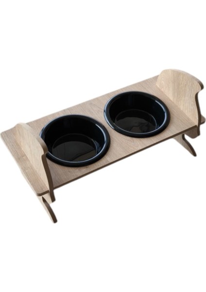 Renkli Ahşap ve Plastik Kedi Köpek Mama ve Su Kabı Seti Siyah indirimleri