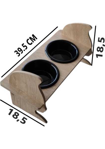 Renkli Ahşap ve Plastik Kedi Köpek Mama ve Su Kabı Seti Siyah