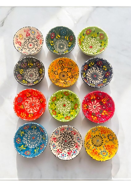 Dekoratif Lale Işlemeli Çini Seramik Sosluk - Çerezlik - Kahvaltılık 12 Adet fiyatları