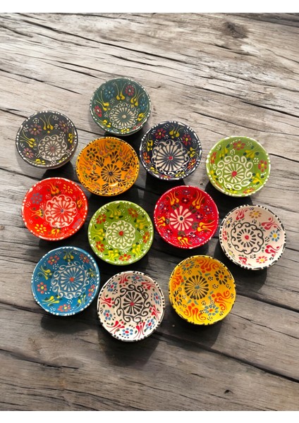 Dekoratif Lale Işlemeli Çini Seramik Sosluk - Çerezlik - Kahvaltılık 12 Adet modelleri