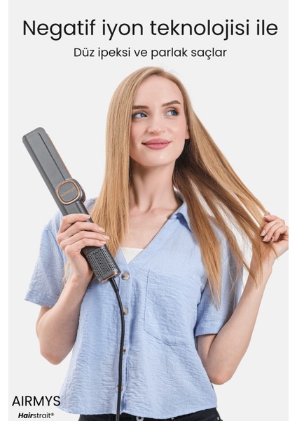 Airstrait Saç Düzleştirici, Hava Üflemeli Saç Şekillendirici, Fön Makinesi, Saç Maşası - Gri/Gold