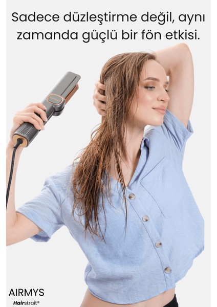 Airstrait Saç Düzleştirici, Hava Üflemeli Saç Şekillendirici, Fön Makinesi, Saç Maşası - Gri/Gold indirimleri