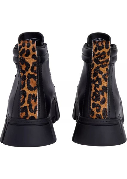 Kadın Leopar Detaylı Platform Tabanlı Bilekli Sneaker - Siyah fırsatları