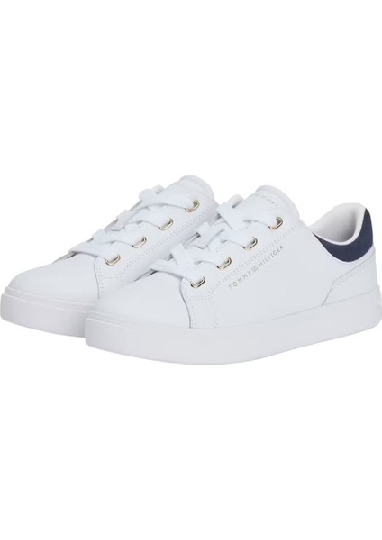 Kadın Altın Rengi Detaylı Cupsole Tabanlı Sneaker - Beyaz/lacivert
