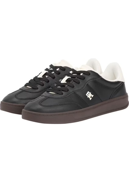 Kadın Kontrast Topuklu Monogram Logolu Sneaker - Siyah