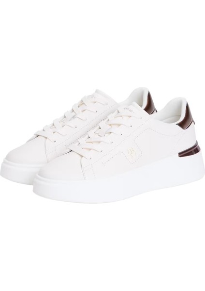 Kadın Metalik Detaylı Platform Tabanlı Sneaker - Beyaz/bronz