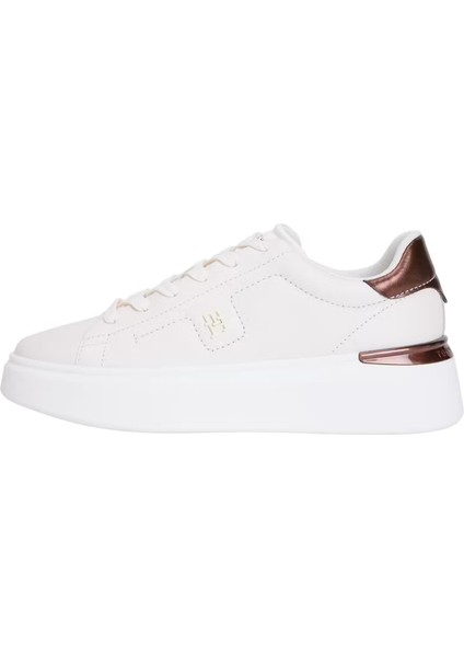 Kadın Metalik Detaylı Platform Tabanlı Sneaker - Beyaz/bronz fiyatları