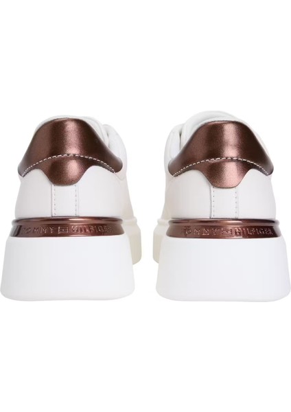 Kadın Metalik Detaylı Platform Tabanlı Sneaker - Beyaz/bronz fırsatları