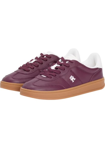 Kadın Kontrast Topuklu Monogram Logolu Sneaker - Bordo
