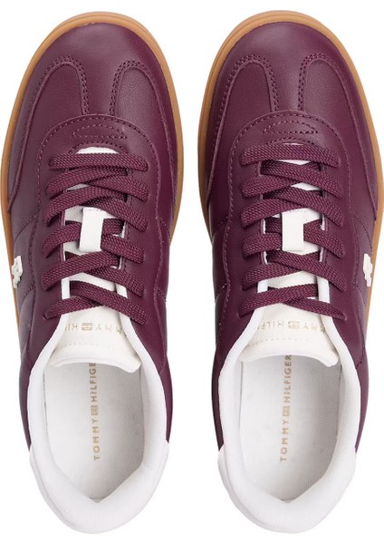 Kadın Kontrast Topuklu Monogram Logolu Sneaker - Bordo indirimleri