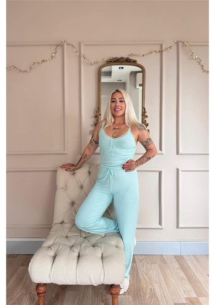 Mint Sogno Örme Dantel Askılı Kadın Pijama Takımı indirimleri
