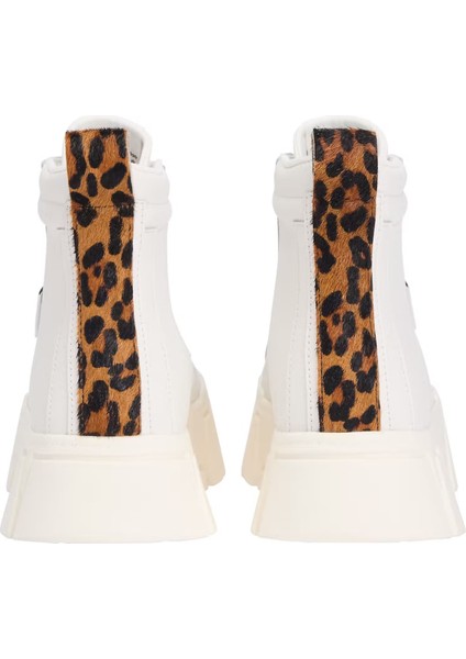 Kadın Leopar Detaylı Platform Tabanlı Bilekli Sneaker - Ekru fiyatları