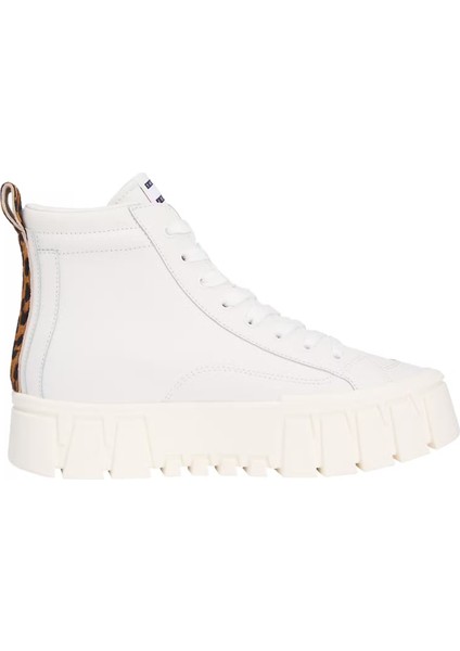 Kadın Leopar Detaylı Platform Tabanlı Bilekli Sneaker - Ekru fırsatları