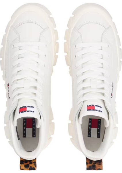 Kadın Leopar Detaylı Platform Tabanlı Bilekli Sneaker - Ekru indirimleri