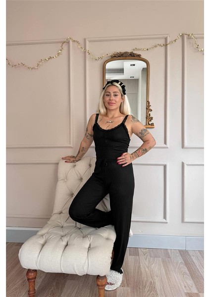 Siyah Sogno Örme Dantel Askılı Kadın Pijama Takımı indirimleri