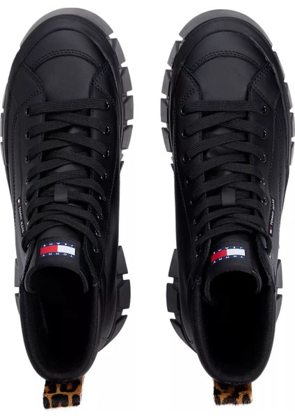 Kadın Leopar Detaylı Platform Tabanlı Bilekli Sneaker - Siyah indirimleri