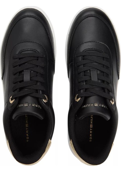 Kadın Altın Rengi Detaylı Kort Sneaker - Siyah indirimleri