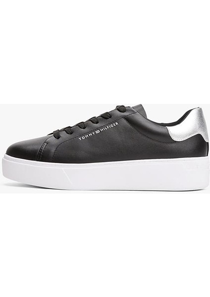 Kadın Metalik Detaylı Platform Tabanlı Kort Sneaker - Siyah fiyatları