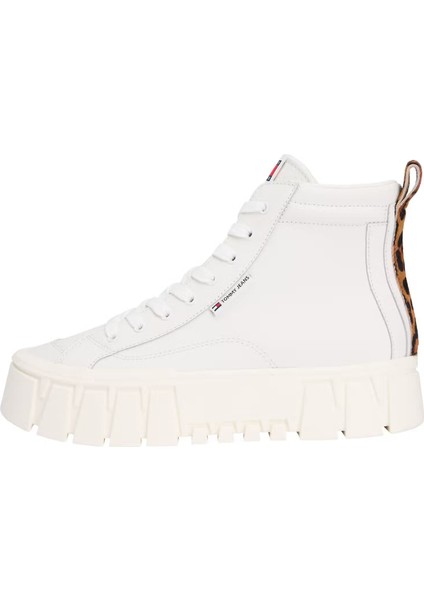 Kadın Leopar Detaylı Platform Tabanlı Bilekli Sneaker - Ekru modelleri