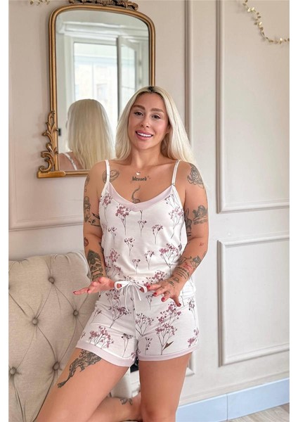 Rose Petal Desenli Ip Askılı Şortlu Bambu Kadın Pijama Takımı fiyatları