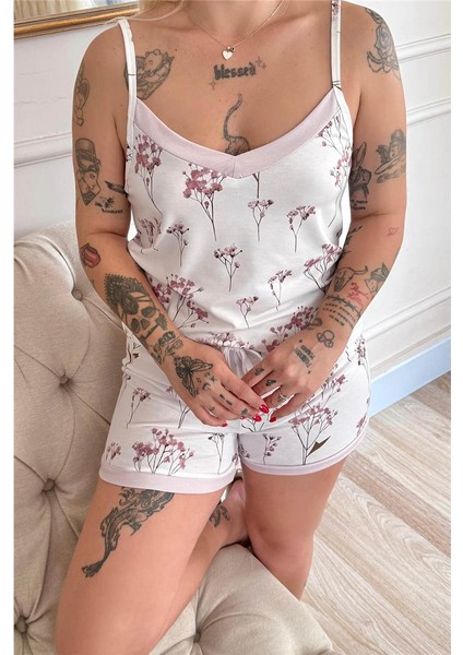 Rose Petal Desenli Ip Askılı Şortlu Bambu Kadın Pijama Takımı indirimleri