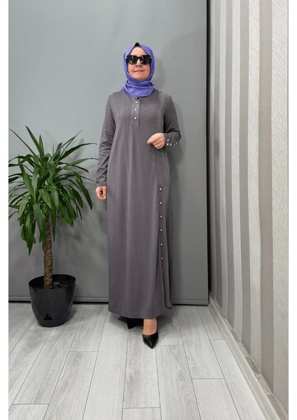 Dik Yaka Düğme Detaylı Elbise Antrasit T25Y-4023
