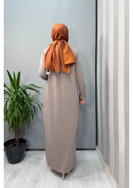 Dik Yaka Düğme Detaylı Elbise Mink T25Y-4023