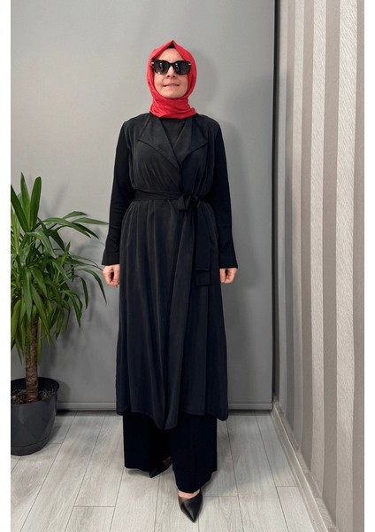 Şal Yaka Cupro Triko Ikili Kap Siyah T25Y-0006