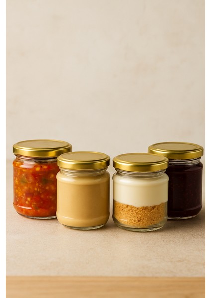 4 Adet 210 ml Metal Konserve Kapaklı Mama Yoğurt Saklama 210 cc Şeffaf Cam Kavanoz fiyatları