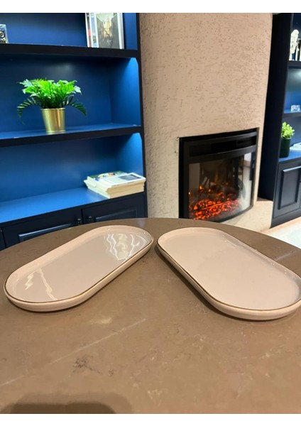 Porselen Kayık Tabak Gold Çizgili 2 Li Oval Sunumluk fiyatları