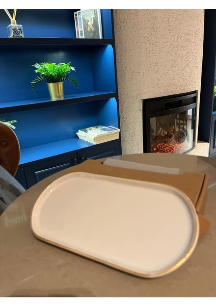 Porselen Kayık Tabak Gold Çizgili 2 Li Oval Sunumluk modelleri