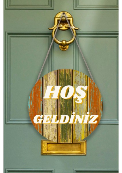 Evimize Hoşgeldiniz Kapı Duvar Süsü Modeli, Ahşap Yuvarlak Ipli Dekoratif Ev Kapı Tablosu