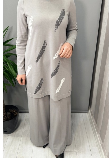 Fırça Desenli Triko Tunik Gri T25Y-6018 modelleri