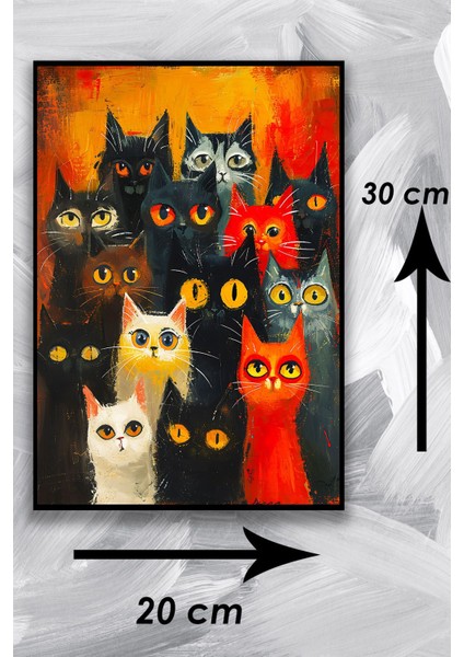 Kedi Resim Illüstrasyon Şık Ahşap Tablo Modeli, Estetik, Oturma Odası, Salon, Ofis, Ev Dekorasyonu fiyatları