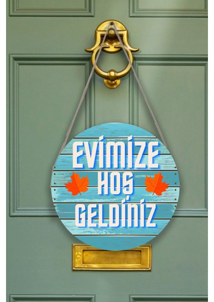 Evimize Hoşgeldiniz Kapı Duvar Süsü Modeli, Ahşap Yuvarlak Ipli Dekoratif Ev Kapı Tablosu