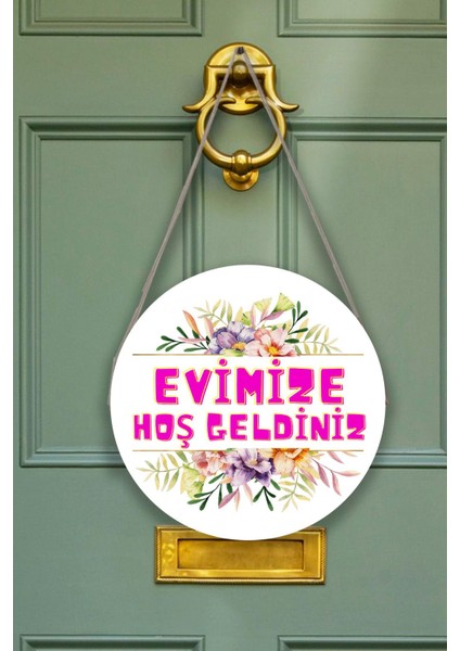 Evimize Hoşgeldiniz Kapı Duvar Süsü Modeli, Ahşap Yuvarlak Ipli Dekoratif Ev Kapı Tablosu