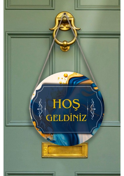 Evimize Hoşgeldiniz Kapı Duvar Süsü Modeli, Ahşap Yuvarlak Ipli Dekoratif Ev Kapı Tablosu