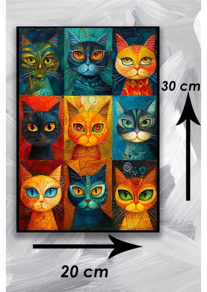 Kedi Resim Illüstrasyon Şık Ahşap Tablo Modeli, Estetik, Oturma Odası, Salon, Ofis, Ev Dekorasyonu fiyatları