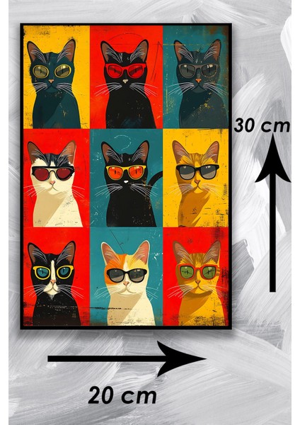 Kedi Resim Illüstrasyon Şık Ahşap Tablo Modeli, Estetik, Oturma Odası, Salon, Ofis, Ev Dekorasyonu fiyatları