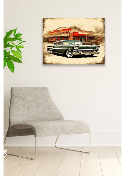 Eski Araba Vintage Nostaljik Tablo Modeli, Ev Dekorasyonu, Salon, Genç Odası Şık Ahşap Dekoratif Süs