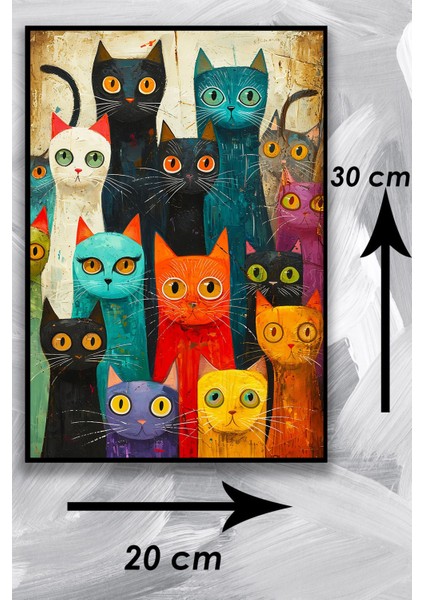 Kedi Resim Illüstrasyon Şık Ahşap Tablo Modeli, Estetik, Oturma Odası, Salon, Ofis, Ev Dekorasyonu fiyatları