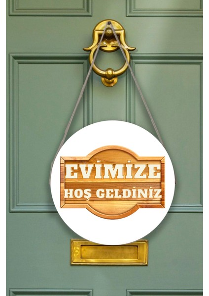 Evimize Hoşgeldiniz Kapı Duvar Süsü Modeli, Ahşap Yuvarlak Ipli Dekoratif Ev Kapı Tablosu
