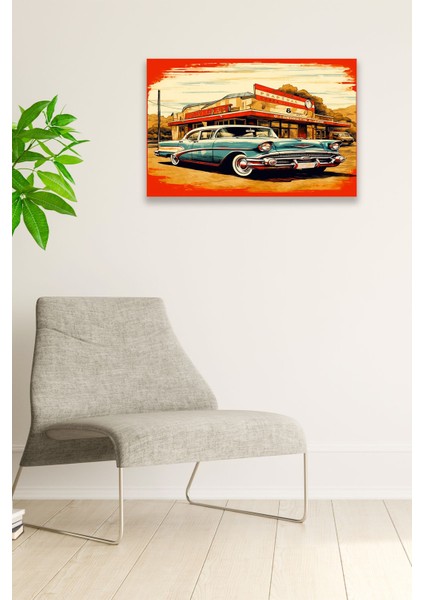 Eski Araba Vintage Nostaljik Tablo Modeli, Ev Dekorasyonu, Salon, Genç Odası Şık Ahşap Dekoratif Süs