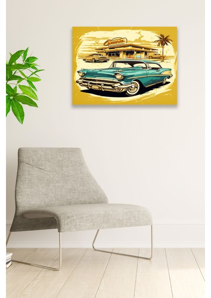 Eski Araba Vintage Nostaljik Tablo Modeli, Ev Dekorasyonu, Salon, Genç Odası Şık Ahşap Dekoratif Süs