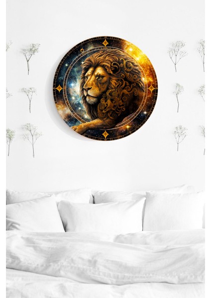 Aslan Burcu Astroloji Duvar Tablosu, Burç Sembol Şık Ahşap Mdf Tablo, Ev, Ofis, Duvar Dekorasyonu
