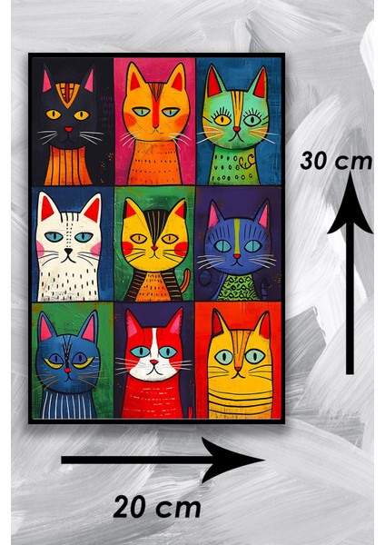 Kedi Resim Illüstrasyon Şık Ahşap Tablo Modeli, Estetik, Oturma Odası, Salon, Ofis, Ev Dekorasyonu fiyatları