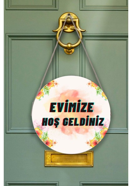 Evimize Hoşgeldiniz Kapı Duvar Süsü Modeli, Ahşap Yuvarlak Ipli Dekoratif Ev Kapı Tablosu