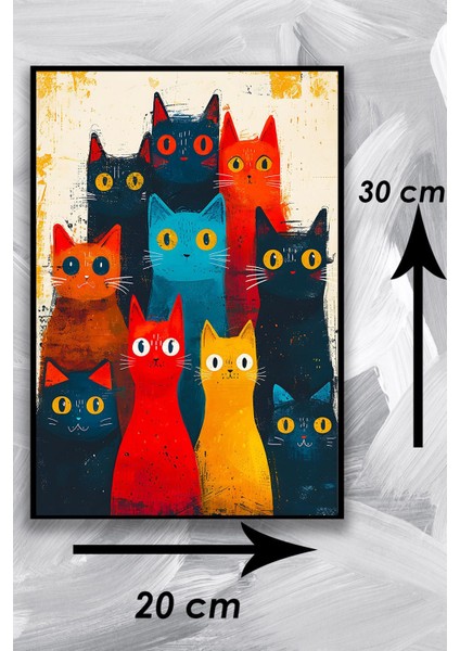 Kedi Resim Illüstrasyon Şık Ahşap Tablo Modeli, Estetik, Oturma Odası, Salon, Ofis, Ev Dekorasyonu fiyatları